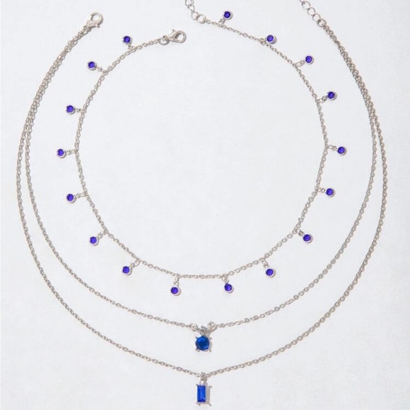 ⚠️Clearance Elegant 2pcs Silver and Blue Layered Necklace Set - Picture 3 of 6